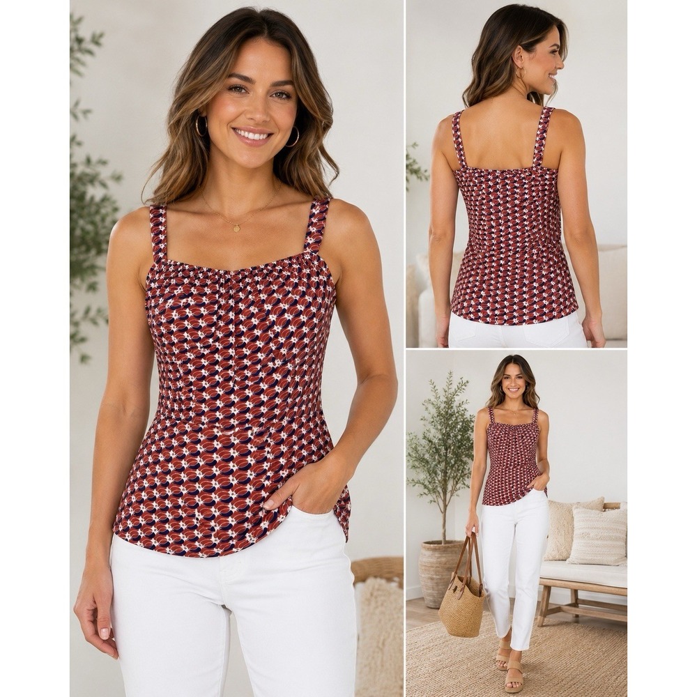CABI Size 10 Day Dream Peplum Blouse Smocked Scoop Neck Sleeveless Top #778